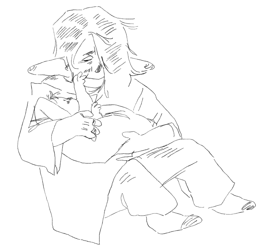 love and miss tatala i need to draw her more. shes a dunesfolk but her eyesight is so bad that she squints so he doesnt have the big glossy eyes dunesfolk are known for but a really haggard face