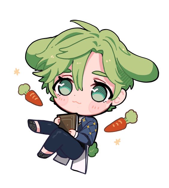 1boy carrot male focus green hair chibi animal ears solo  illustration images