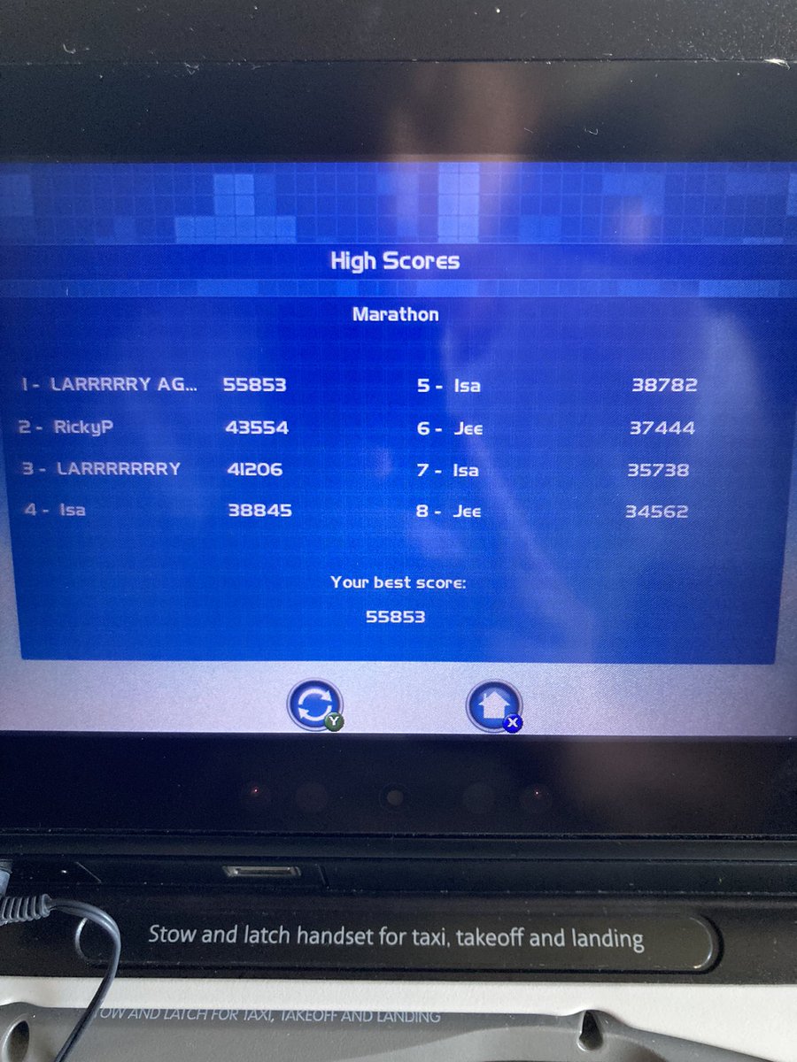 Hi <a href="/AmericanAir/">americanair</a> I got the high score on your in-flight Tetris. Please let me know where to claim my prize.