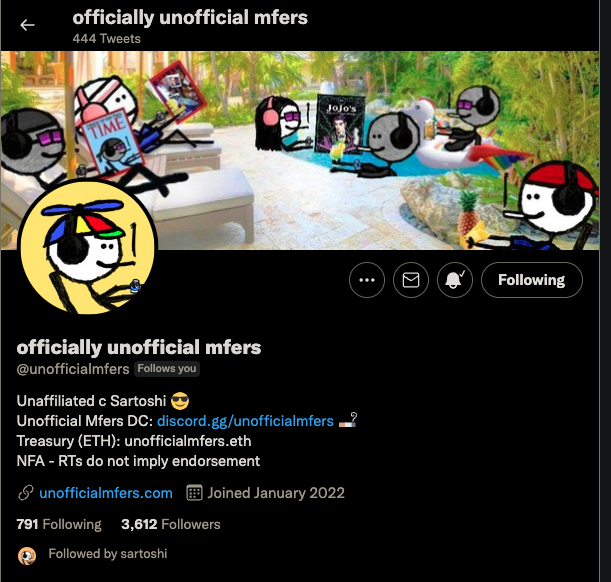 Thanks for the follow guys! <a href="/unofficialmfers/">mfers</a> I think we're gonna launch tonight - LFG!