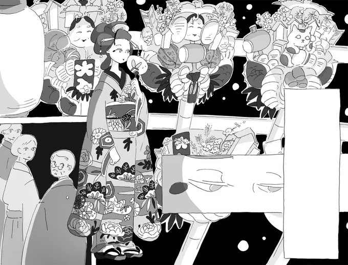 NHKテキスト『中学生の基礎英語 レベル1』の中のコラム「英語で読む日本文学絵巻」の漫画パートを担当しています 第4回は『たけくらべ』です 酉の市シーン頑張りました 