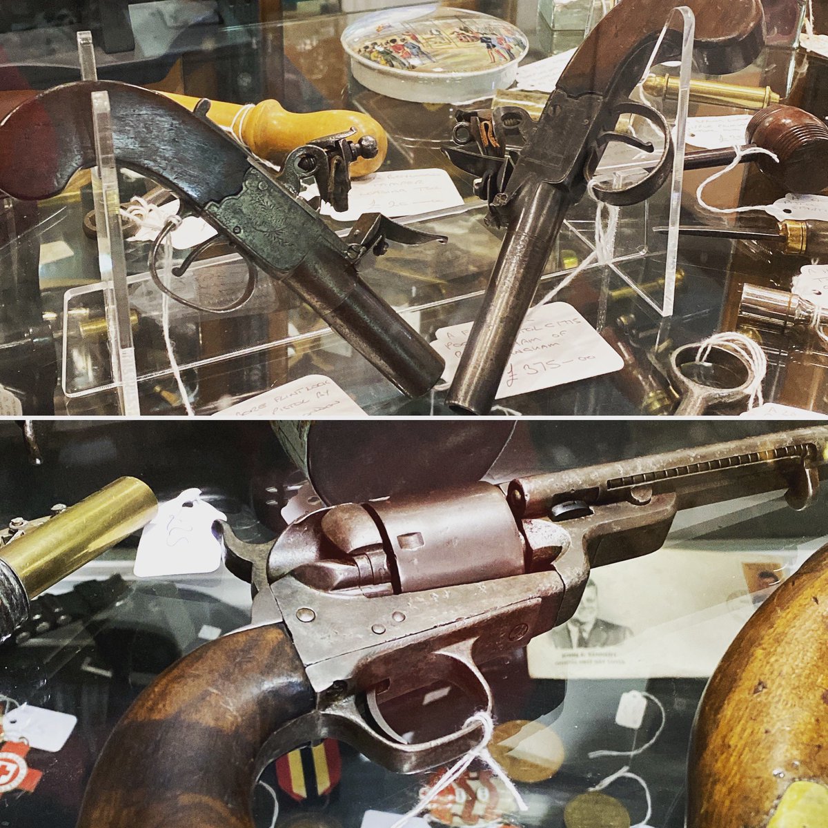 We have a good selection of antique firearms and military items from various dealers here at @astraantiques #flintlockpistol #hilloflondon #50bore #pocketpistol #spchin #rarecolt #richardmasons #militaria #antiquepistols #antiquefirearms #astraantiquescentre #hemswell