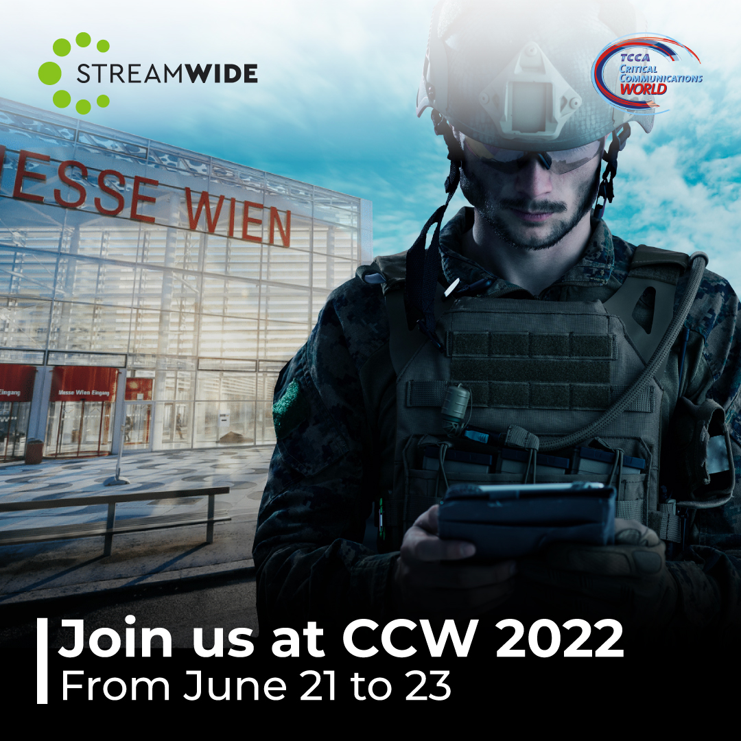 STREAMWIDE's tweet photo. See you in two weeks at Critical Communications World #CCW2022 in Vienna.
Join us at our stand N° C69 – Hall 5A, from 21 to 23 June to discover our solutions and innovation for Mission-Critical.
#MissionCritical #MCPTT #MCDATA #MCvideo #MCx #TCCA #criticalcommunicationsseries https://t.co/DD5I84WCSC
