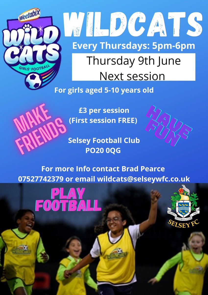 🐾 Wildcats at Selsey FC Come along to Selsey Women FC Wildcats session. Please sign up to the portal link below 👇🏼 faevents.thefa.com/book?sessionid… Contact Brad Pearce on 07527742379 or email wildcats@selseywfc.co.uk for anymore information. #UpTheSeals🦭 #UTS🦭