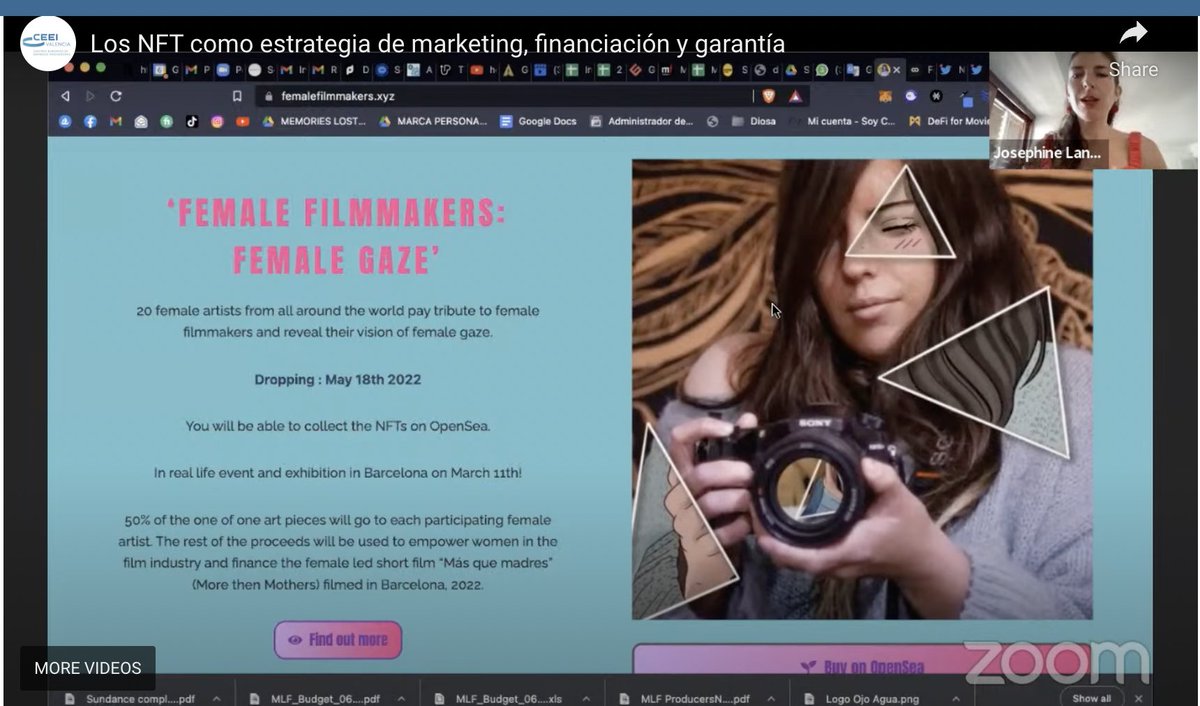 FemFilmmakers's tweet photo. Presenting NFTs for film financing and as potential tool to better reach niche audiences. @Josephine_LF_ talking about @FemFilmmakers at @ceeivalencia in Spain. #femalefilmmakersnft #femalefilmmakers #womeninfilm #womeninnfts #web3 #film3 #dencentralization https://t.co/0gYRhTJaoy