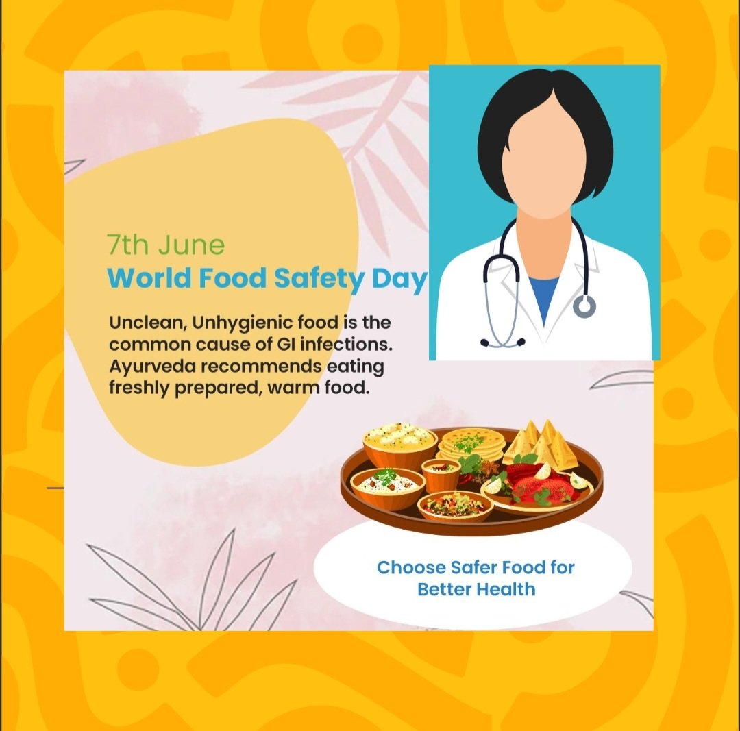 #HappyworldfoodsafetyDay According to Ayurveda Ahara/food is described as one of the pillar among the three pillars of life i.e.Trayopsthambha viz. Ahara, Nidra and Bhramcharya When body is supported by the Trayopstambhasa, it is endowed by growth, strength and complexion.