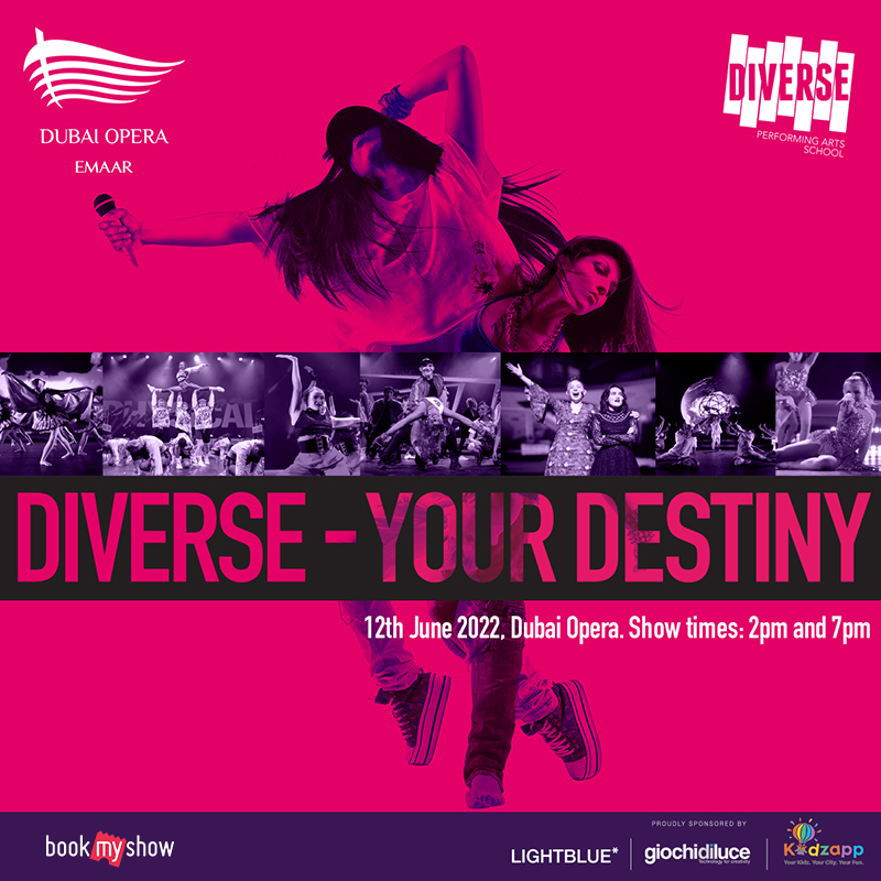 Diverse Performing Arts School is proud to present ‘Diverse 2022 – Your Destiny’, their 12th annual, multi-award-winning variety show, held at the prestigious @dubaiopera on 12th June 2022. Book now on bit.ly/3Mq0omy 
<a href="/DubaiOpera/">Dubai Opera</a>
