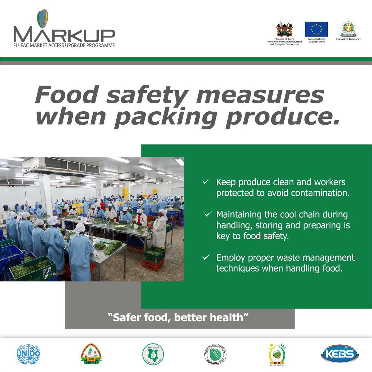 FPEAK_'s tweet photo. Happy World Food Safety Day!

Safer food, better health.

#WorldFoodSafetyDay2022 #WorldFoodSafetyDay_2022 
#FoodSafetyKE 
#WorldFoodSafetyDay 
#FoodSafetyDayKe 

@markupkenya @UNIDO @Hort_crops 
@KEBS_ke @KephisKe @FAOKenya  @kilimoKe https://t.co/zDPs25njwe