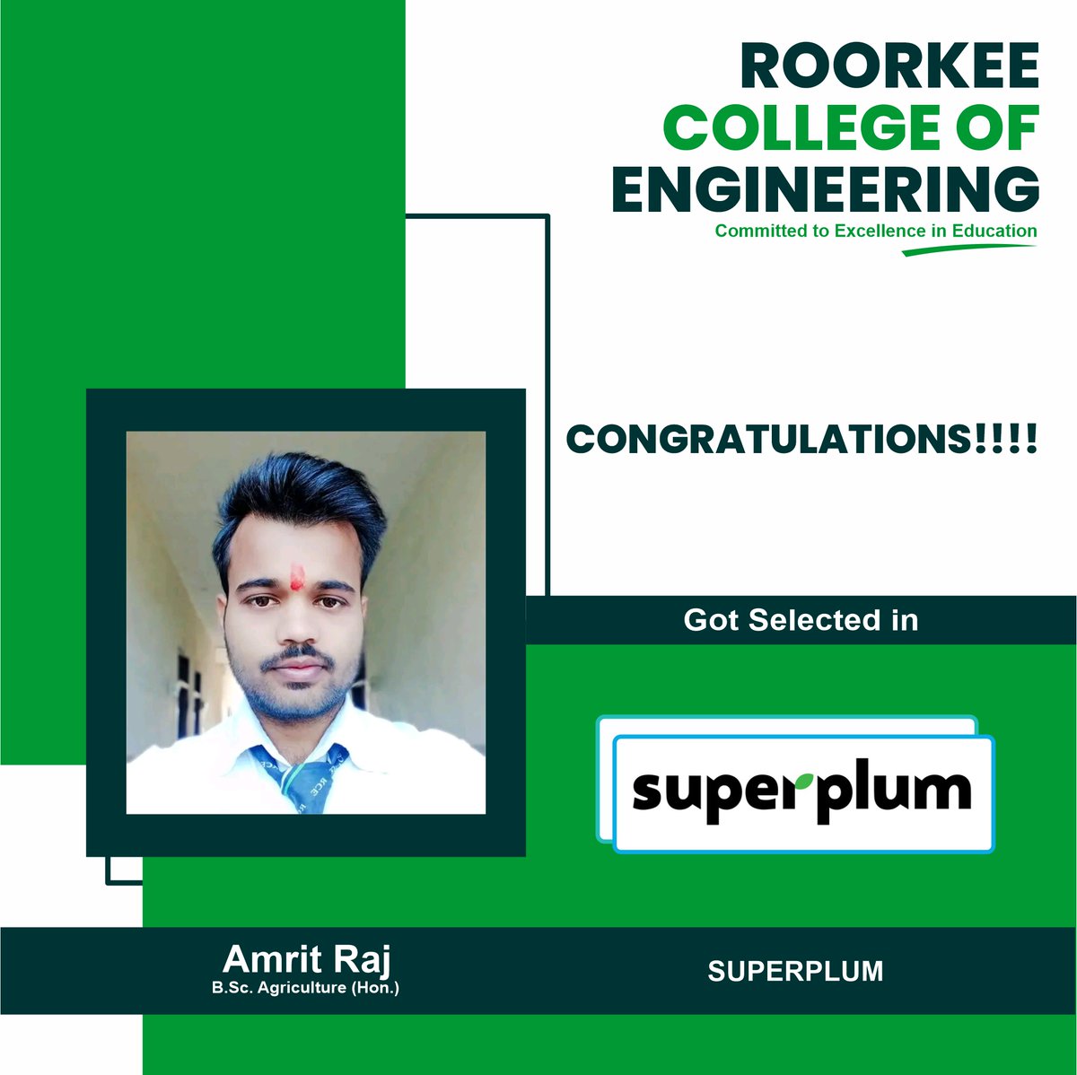 RCE_Alumni's tweet photo. Congratulations, 𝗠𝗥. 𝗔𝗠𝗥𝗜𝗧 𝗥𝗔𝗝(𝐁.𝗦𝗖, 𝗔𝗴𝗿𝗶𝗰𝘂𝗹𝘁𝘂𝗿𝗲), for your placement in industry legend- 𝗦𝗨𝗣𝗘𝗥 𝗣𝗟𝗨𝗠 https://t.co/RzQLbrb6vv