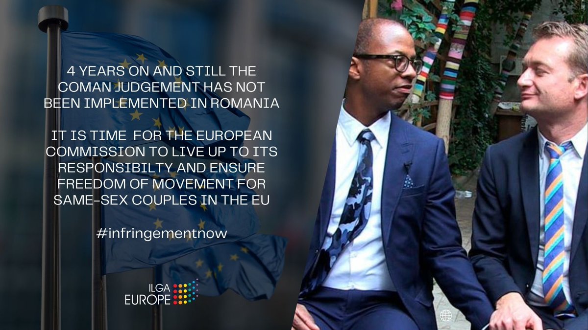 ILGAEurope's tweet photo. 4 years on, #Romania &amp; other member states still ignore the #CJEU judgement on freedom of movement for same-sex couples. The EC has a clear obligation to ensure the #ComanJudgement is implemented &amp; EU law respected #infringementnow https://t.co/dezpmH8CgW https://t.co/4XH5KuC1Q7