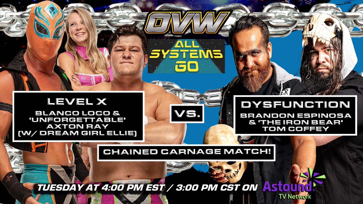MrPEC_Tacular's tweet photo. PA, DC, DE, MD, NJ...
TODAY 4pmET ONLY on ASTOUND TV NETWORK...
It's #OVWAllSystemsGo!!!
LEVEL X w/ELLIE vs. DYSFUNCTION
LEILA vs. HALEY J
AMON vs. CRIXUS
Schedule: https://t.co/iWGR3zicxO
ONLY on ATVN!! @RCNconnects @WaveConnects
-THEE FACE of OVW
@ovwrestling #OVWonATVN https://t.co/uo2Atel81E