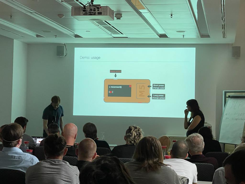 Actions shots of <a href="/jimbauwens/">Jim Bauwens</a> demoing Flec on ESP32 devices more info at soft.vub.ac.be/disco/