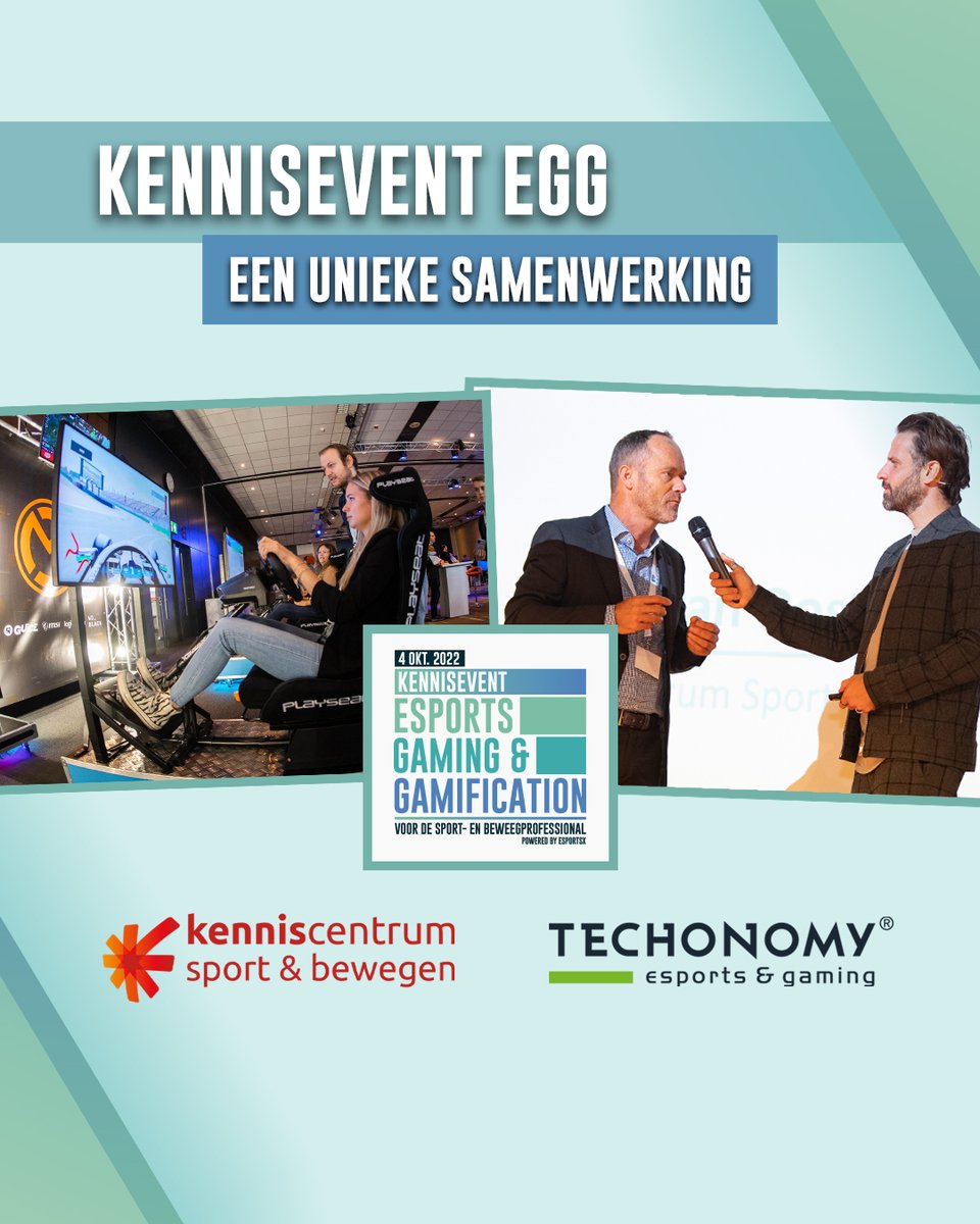 𝗘𝗲𝗻 𝘂𝗻𝗶𝗲𝗸𝗲 𝘀𝗮𝗺𝗲𝗻𝘄𝗲𝗿𝗸𝗶𝗻𝗴! 🤝

Kenniscentrum Sport &amp; Bewegen en Techonomy organiseren dit jaar de tweede editie van Kennisevent EGG. Een unieke combinatie van kennisdeling over de as van esports, gaming en gamification.

Mis niets!
👉 kenniseventegg.nl
