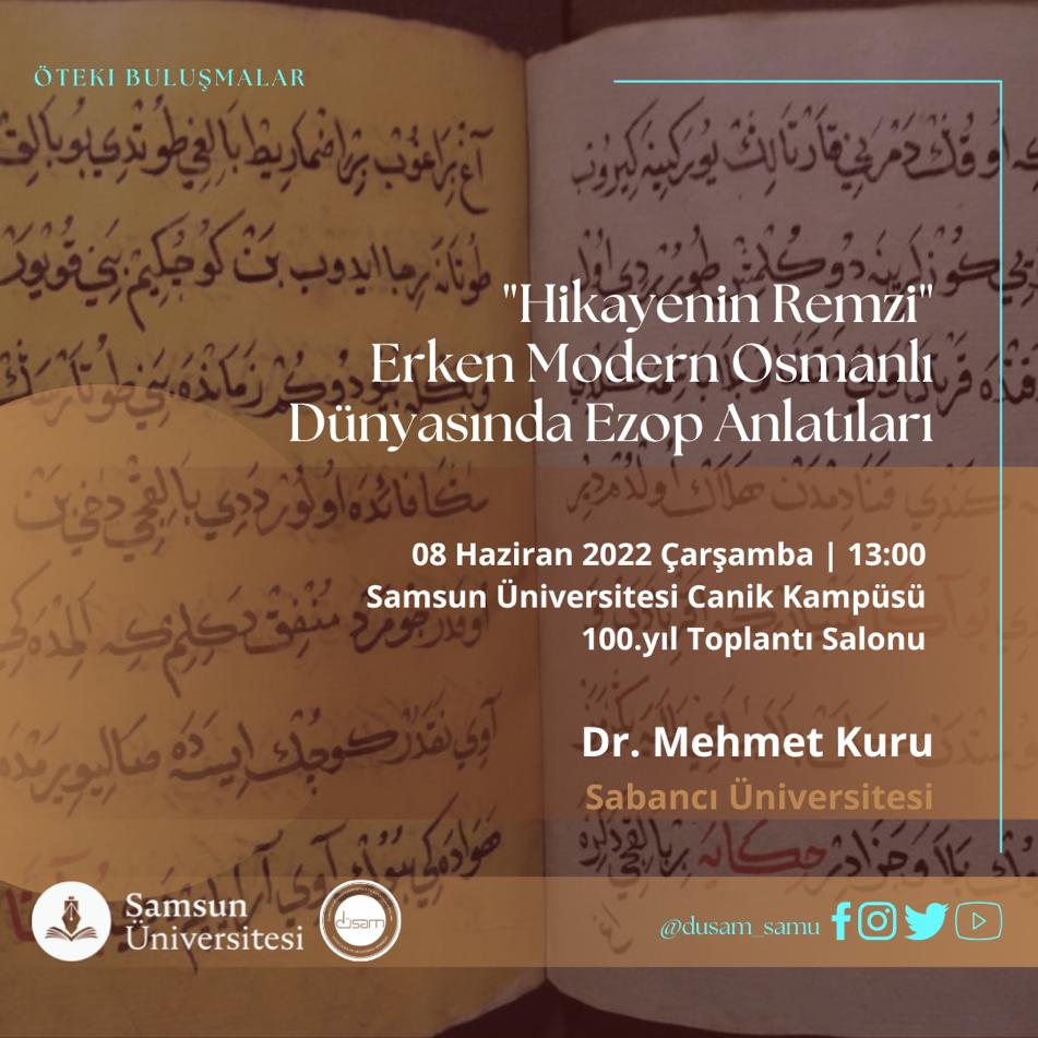 Öteki Buluşmalar yüz yüze devam ediyor! 

Sabancı Üniversitesi'nden Dr. Mehmet Kuru'yu ağırlıyoruz.

Bu Çarşamba, saat 13:00'de “Hikâyenin Remzi: Erken Modern Osmanlı Dünyasında Ezop Anlatıları” üzerine konuşacağız. Bekleriz.