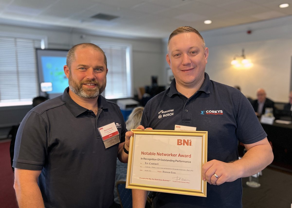 Nottingham_BNI's tweet photo. Our Notable Networker for last month was Lee Cawkwell of Corkys Heating Services. We appreciate the effort he put in to the chapter last month and here is our new President Rory Perkins, presenting Lee with his certificate. https://t.co/uq8fG34gwF #gasengineer #heatingengineer https://t.co/iMBVh0MEqK