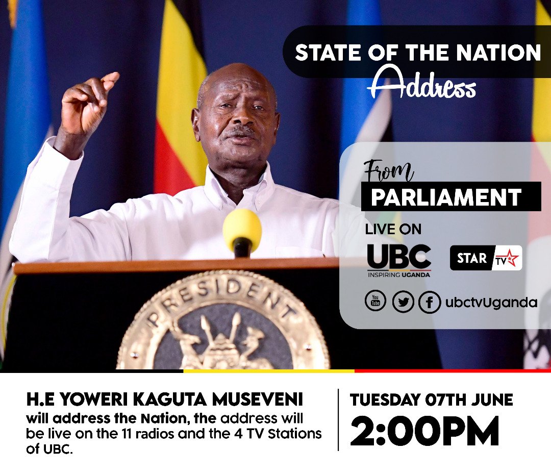 ubctvuganda's tweet photo. H.E President @KagutaMuseveni will deliver the State of the Nation Address to Parliament today at 2pm. 

Tune in!

#UBCUpdates https://t.co/P38ZB5AsnB