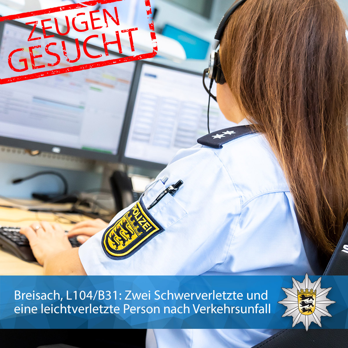 PolizeiFR's tweet photo. #Breisach, L104/B31: Zwei #Schwerverletzte und eine leichtverletzte Person nach #Verkehrsunfall am 06.06., gegen 19.55 Uhr zwischen Breisach und #Hochstetten auf der #L104. Die #Verkehrspolizei ermittelt und sucht #Zeugen: https://t.co/CrIddKnXI6 https://t.co/ECkIz2gUSF