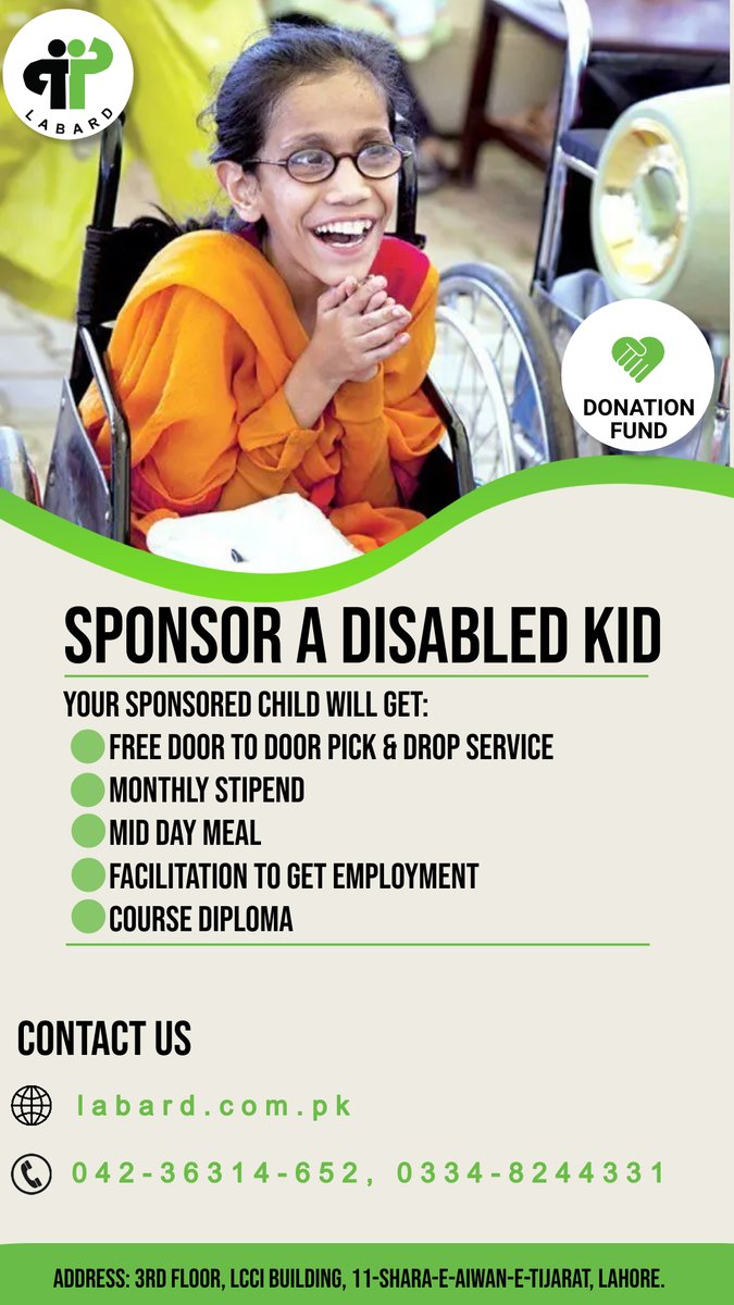 LabardOfficial's tweet photo. Sponsor a disabled kid.  Give charity for changing lives!
.
.
Our Account numbers:
.
➡️0110273319019
➡️0110273318029
.
AL-Baraka Islamic Bank.
For any information: 0334-8244331, 042-36314652
Address: 3rd Floor, LCCI Building, 11-Shara-e-Aiwan-e-Tijarat, Lahore.
#Labard https://t.co/mK4nYx1ygk