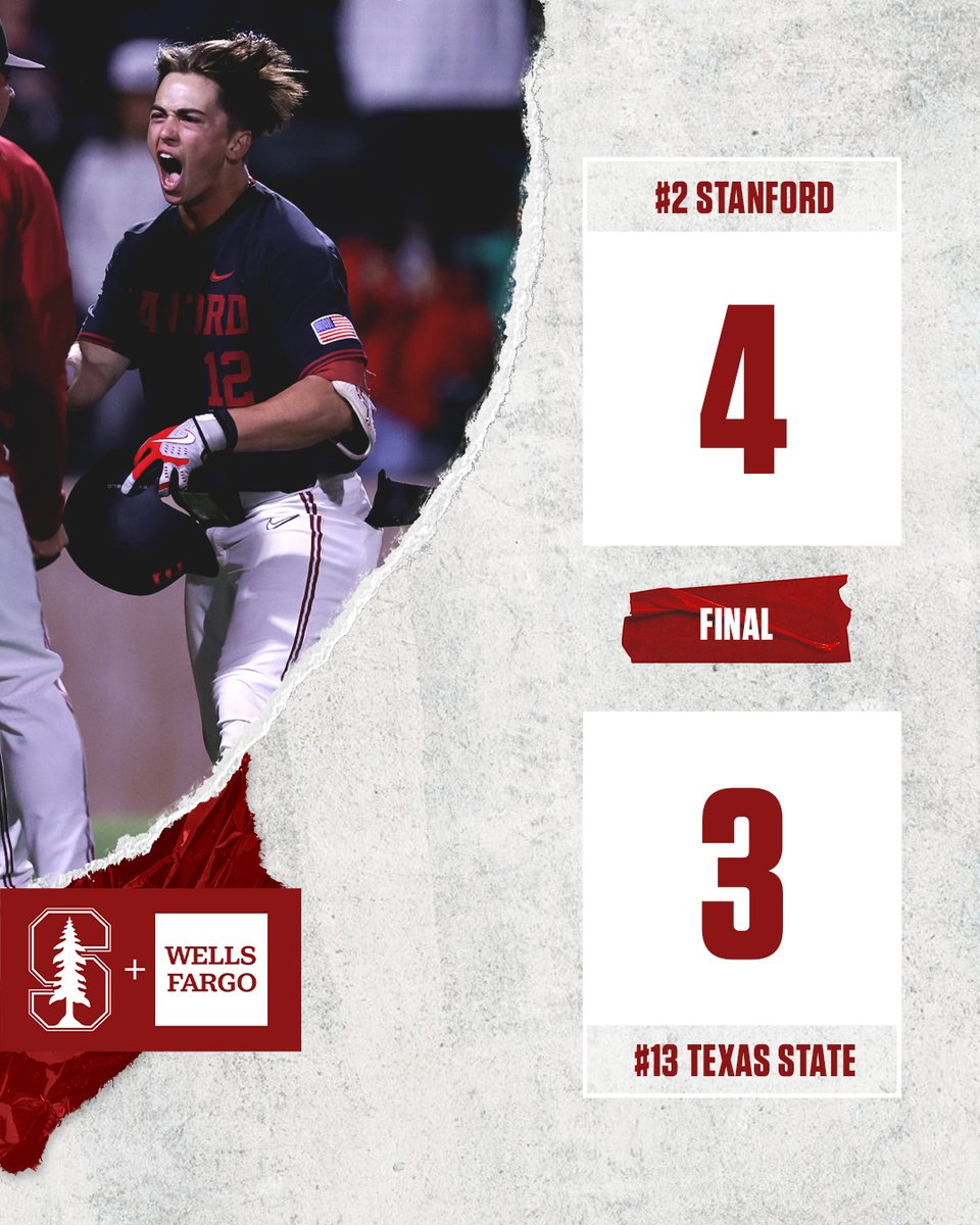 Stanford Baseball (@stanfordbsb) on Twitter photo FINAL FROM SUNKEN!
STANFORD IS WALKING OFF INTO THE SUPER REGIONALS!!
#GoStanford x <a href="/WellsFargo/">Wells Fargo</a> FINAL FROM SUNKEN!
STANFORD IS WALKING OFF INTO THE SUPER REGIONALS!!
#GoStanford x <a href="/WellsFargo/">Wells Fargo</a>