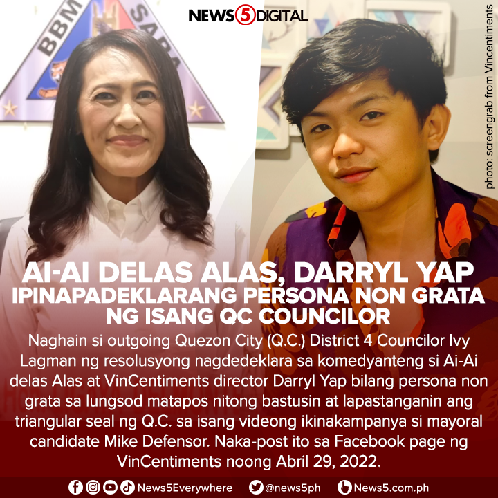 Sa naturang video, makikitang nilagyan ng "BBM" at "SARA" ang magkabilang sulok ng triangular seal ng Q.C. Matatandaan ding masugid na tagasuporta ng Marcos-Duterte tandem ang komedyanteng si Ai-Ai delas Alas.