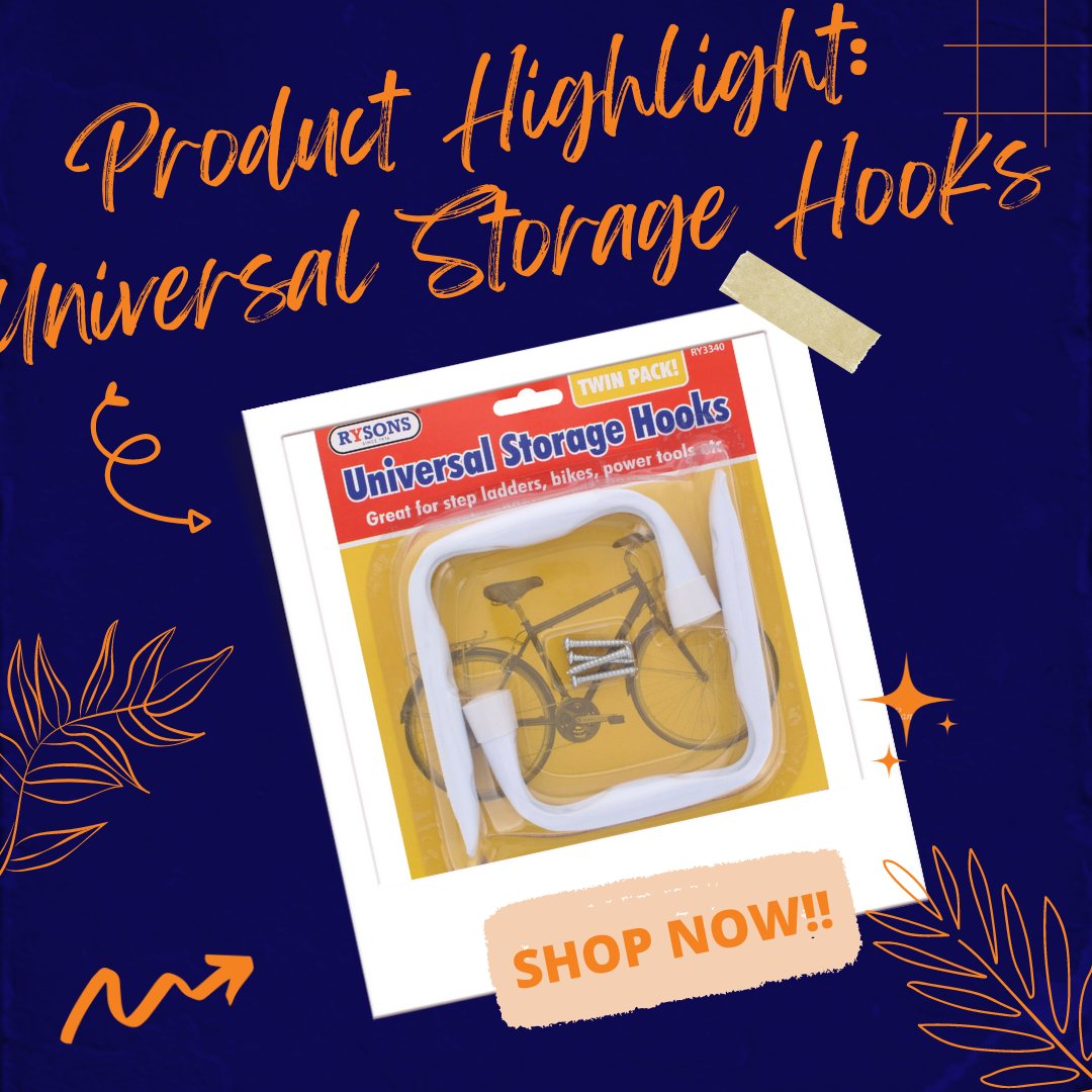 Rysons_Group's tweet photo. Universal Storage Hooks Twin Pack by Rysons is ideal for freeing up space in sheds, gardens or garages.
It can be used to store bikes, ladders, lawn mowers, hoses and power tools. Includes fixing screw and anti-corrosive coating with fitted safety caps.
#rysons #pound_wholesale https://t.co/idQSaeWcKq
