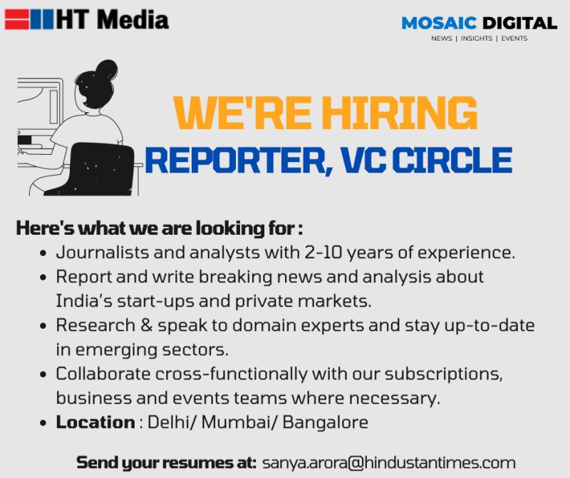 Mosaic Digital (@mosaicdigitalin) on Twitter photo #HiringAlert
<a href="/htTweets/">Hindustan Times</a> <a href="/vccircle/">VCCircle</a> <a href="/livemint/">Mint</a> <a href="/ldmonte/">Leslie D'Monte</a> <a href="/ranjanir_/">Ranjani Raghavan</a>
#Recruitment #Jobopportunity #Hiring #Jobopening #Jobposting #analyst #journalists #HiringAlert
<a href="/htTweets/">Hindustan Times</a> <a href="/vccircle/">VCCircle</a> <a href="/livemint/">Mint</a> <a href="/ldmonte/">Leslie D'Monte</a> <a href="/ranjanir_/">Ranjani Raghavan</a>
#Recruitment #Jobopportunity #Hiring #Jobopening #Jobposting #analyst #journalists