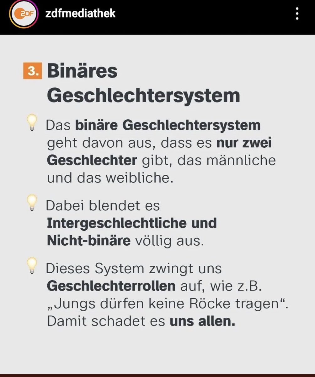 Hey #ZDF, mein Pronomen ist: Lasst mich mit eurem #Gendergaga in Ruhe. Und übrigens, das "System", das sich dies voll diskriminierende binäre Geschlechterdings ausgedacht hat, nennt sich Natur. Ihr könnt die Beschwerden also direkt an euren persönlichen Gott richten.