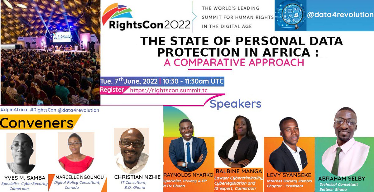 data4revolution's tweet photo. Join us later for a comparative study of #personaldata  #protection in #Africa in a @rightscon  participatory session.
⏲️: 10.30 am

#RightsCon2022 @homme_trouble @Schouweh  @ngfchristiann  @kofimensahselby @BalbineManga https://t.co/Y0g09G9dWS