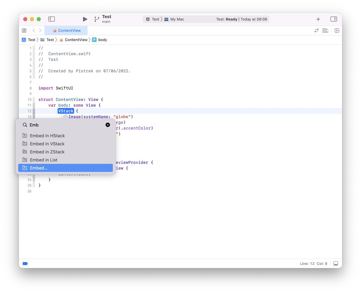 PiotrekJeremicz's tweet image. No more “Embed in Stack” to rename it into other component! 🤩 #Xcode14 #WWDC22