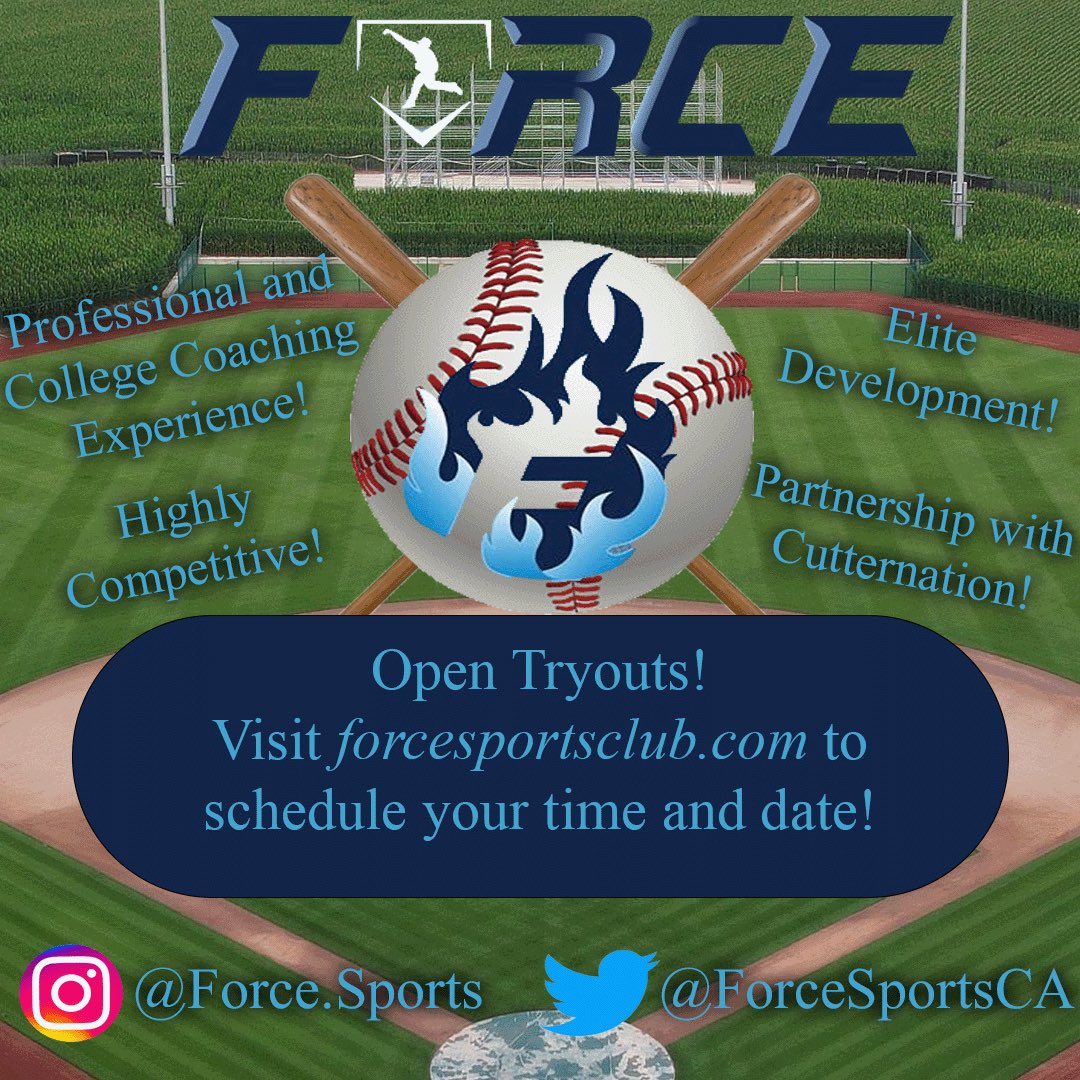 ForceSportsCA's tweet photo. Itβs that time of year again!! Force tryouts are here, go on and register for a free tryout/open practice. Donβt miss out on a chance to play with the best teams and coaches around! Link is in our bio. #forceownthediamond #comeforcewithus https://t.co/hiuLs2GdpI