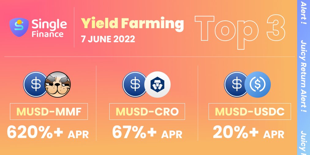 single_finance's tweet photo. #JUICY Return Alert 🍑

🤑 Enjoy the high APR from our Leveraged #YieldFarming 

Farm to earn!
👉 https://t.co/5fKT2KNkas

#single_finance #StableCoin #HighYield $MMF $CRO $USDC @MMFcrypto https://t.co/ZCo1wFToHD