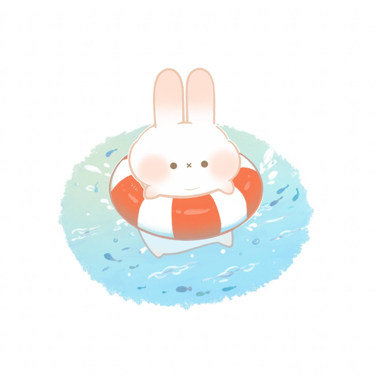 ぷかぷか (○・×・○)🫧 #ぷみうさぎ #うさぎ #イラスト 」|津久井 紫