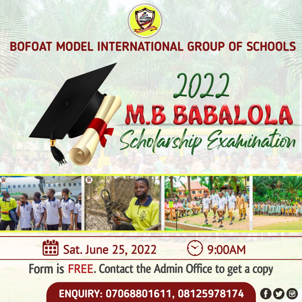 A number of students have enjoyed the juicy offers attached to this scholarship while some are still enjoying it.Your child could be the next!

Scholarship examination will hold on Saturday, June 25, 2022 by 9am in the school premises.

Pick up the form for FREE in the school.