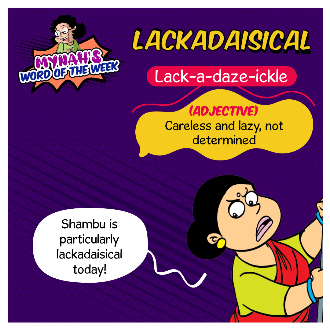 TinkleMagazine's tweet photo. This time on Mynah's Word of the Week, find out the meaning of the word "lackadaisical" and why Shanti is using it to talk about Shambu!

#tinklecomics #tinkle #lackadaisical #language #vocabulary #english #newword #interestingwords #knowledge #funword #shambu #funny https://t.co/BE2H9wg8S9