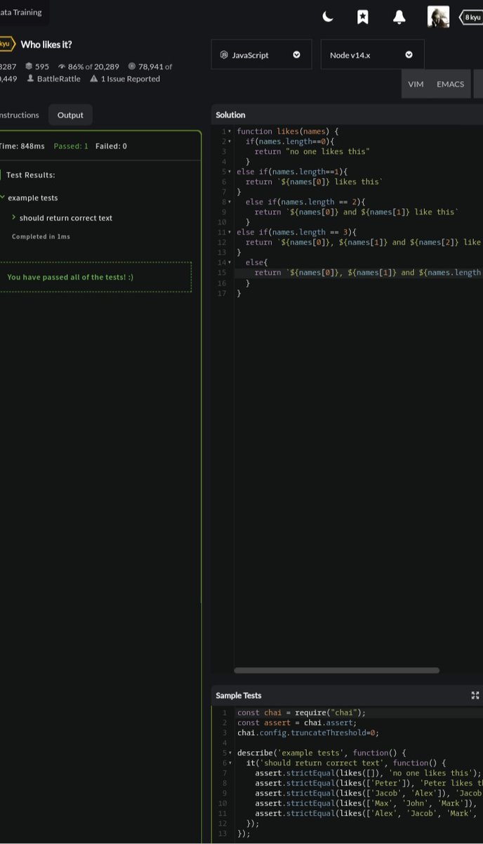 rahulj9a's tweet image. Day - 4/100 in #100DaysOfCode. And I start working on my js skills, improving dsa side with the help of #codewar, I wasn't able to solve much of problems, but I am improving myself. With that my GitHub repo of last project also crash , so making a new repo