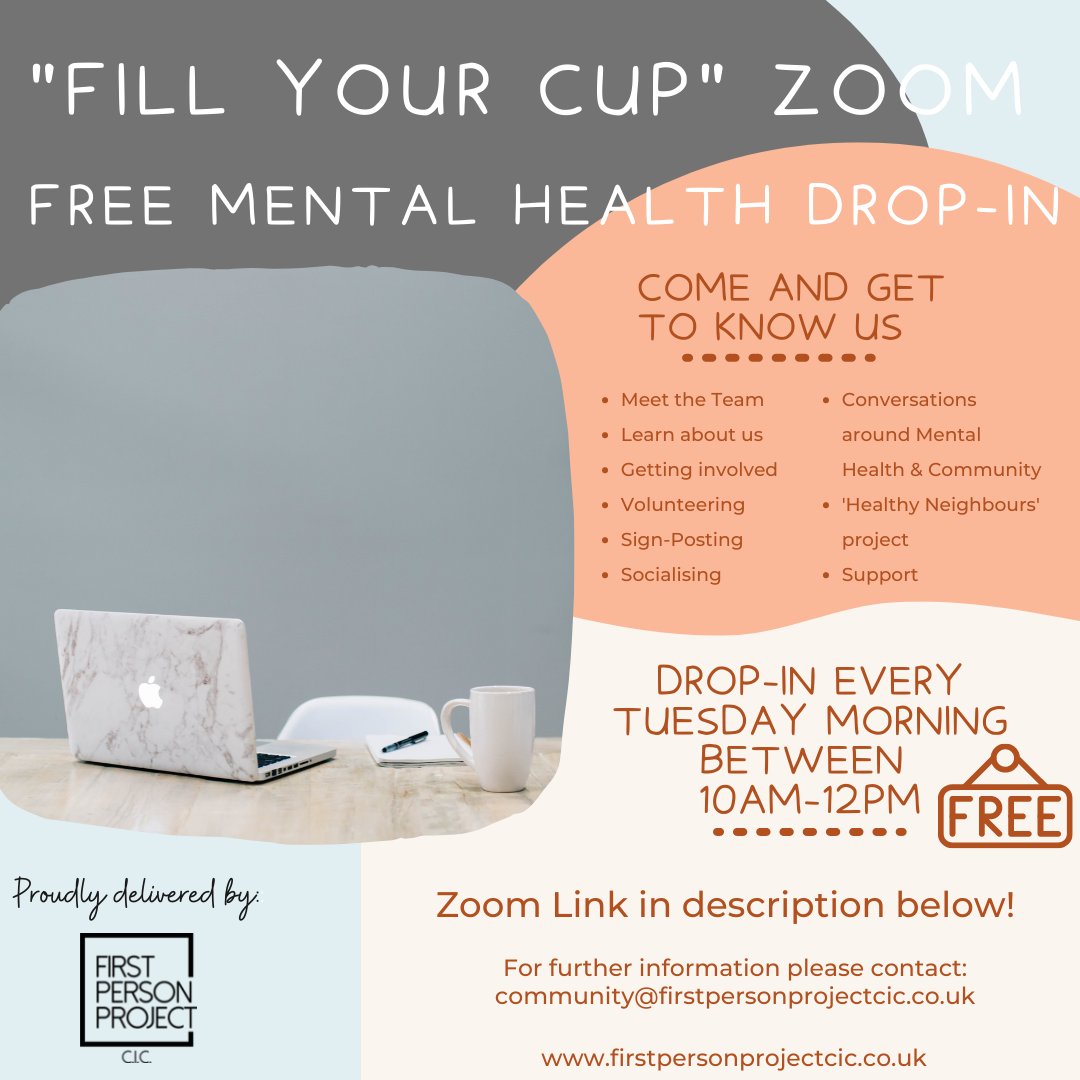 FirstPersonCIC's tweet photo. Join Our FREE Mental Health Zoom Drop in with Lizzie this morning from anywhere.... ⁠
⁠
Meeting ID: 844 1234 8107⁠
Passcode: 554681⁠
⁠
Come Say Hello between 10am-12pm! ⁠
#mentalhealth #community #localvolunteering https://t.co/8ObmgoMec1