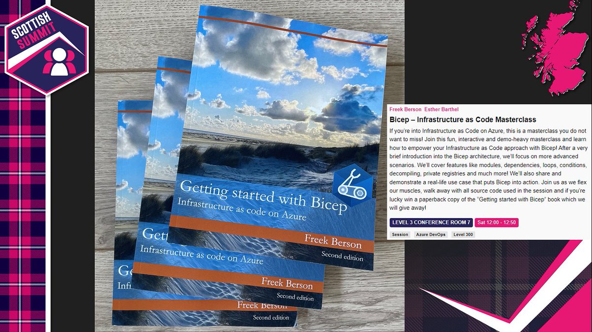 fberson's tweet photo. Later this is week the @scottishsummit 2022 in Glasgow! Who's excited? Join @virtuEs_IT and me for our session on @BicepLang on Saturday at 12.00 and win a copy of my book on Bicep! We will draw 3 winners from the audience!
#Bicep #ScottishSummit2022 #AzureRM @Wortell https://t.co/7IEPgIxDaI
