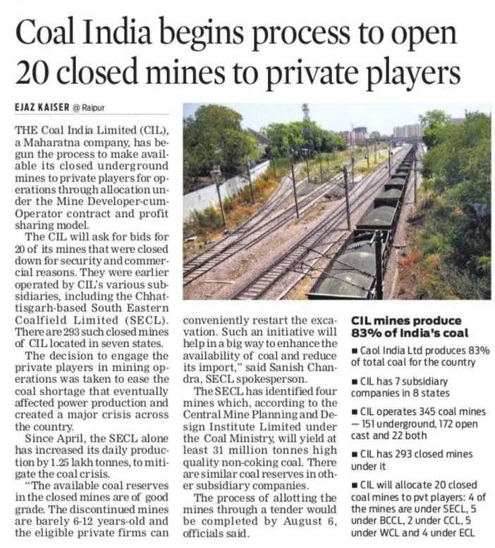 JoshiPralhad's tweet photo. Optimal utilisation of coal reserves with re-operationalisation of 20 closed and discontinued coal mines.

@PMOIndia https://t.co/TA6wGwfmH9