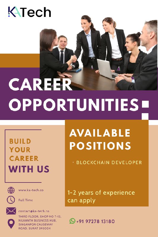 Hello Candidates,
We are from KA-Tech IT Solutions.
Vacancy for a BlockChain Developer
Experience at least 1 year
Proficiency: Web3, Solidity, Ehereum Opensea, and NFT Blockchain.
#JobSearch #NFTCommunity #vacancy
#news #OpenSeaNFT #art #technology #India 
ka-tech.co