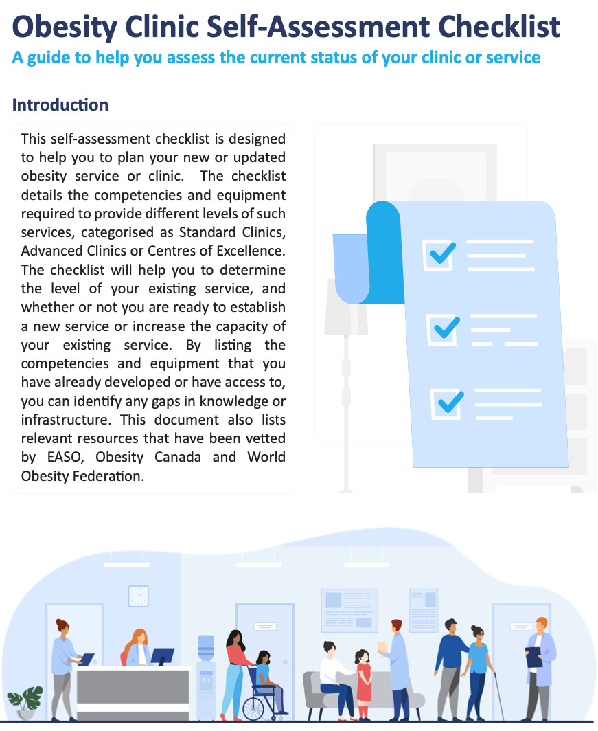 EASOobesity's tweet photo. The new #obesity clinic self-assessment checklist in six languages 🇬🇧🇪🇸🇩🇪🇫🇷🇵🇹🇯🇵 details both competencies and equipment you may need for a new or existing clinic. 

👏@ObesityCan, @WorldObesity and @novonordisk

Download here https://t.co/h5qZULhjji

#HCP
@ECPObesity https://t.co/gQiJ5t9MWn