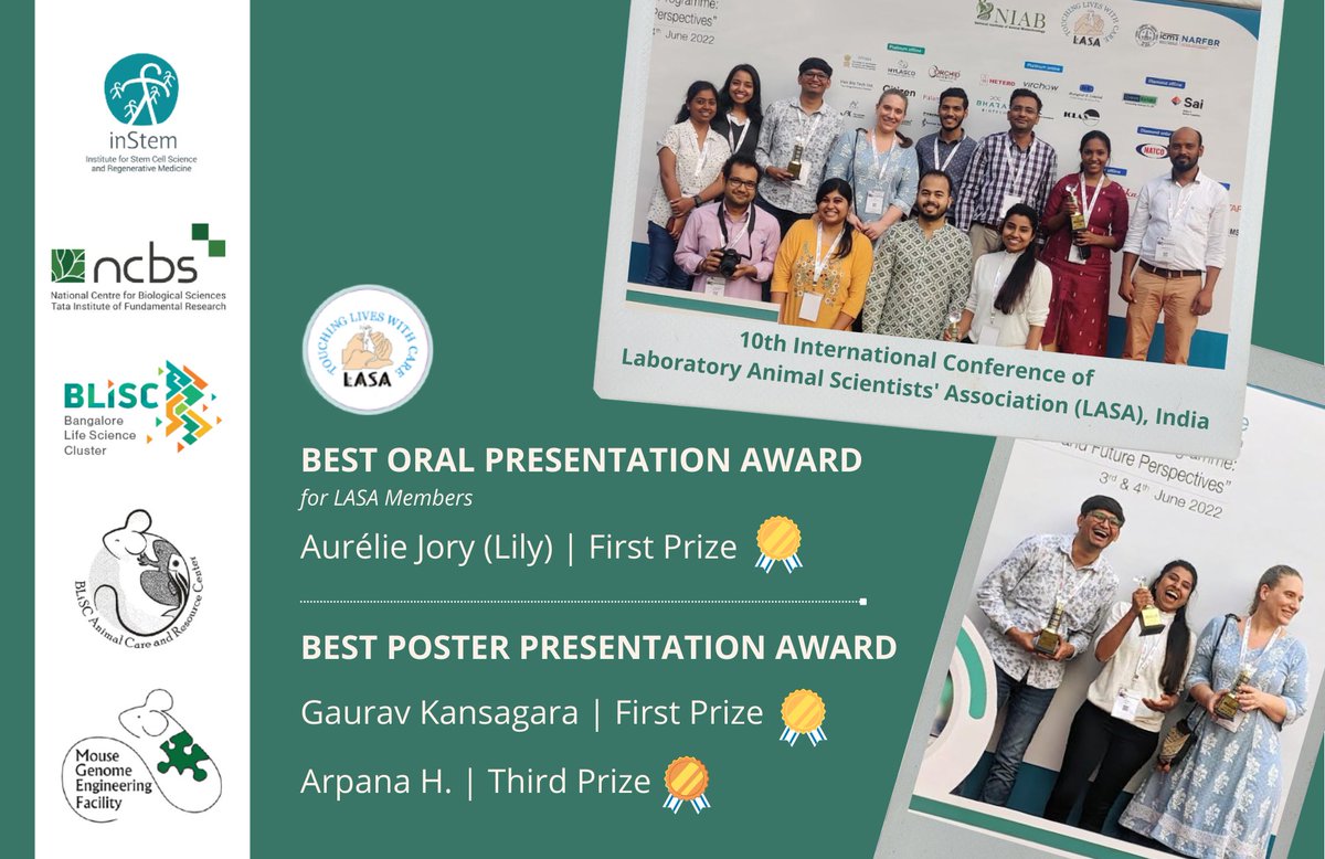 BLiSC_India's tweet photo. We are thrilled to announce that the #BLiSC team bagged three awards at the 10th International Conference of Laboratory Animal Scientists' Association. #LASACON2022 was a great opportunity to exchange #ideas, #research &amp; tools using #AnimalModels. https://t.co/wEWUiXqjfr