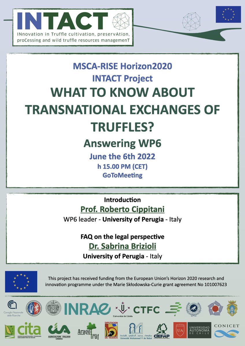 IntactProgetto's tweet image. Yesterday, the 6th of June, prof. Roberto Cippitani and Dr. Sabrina Brizioli held a workshop on WHAT TO KNOW ABOUT TRANSNATIONAL EXCHANGES OF TRUFFLES. Thanks to all participants. #intactproject