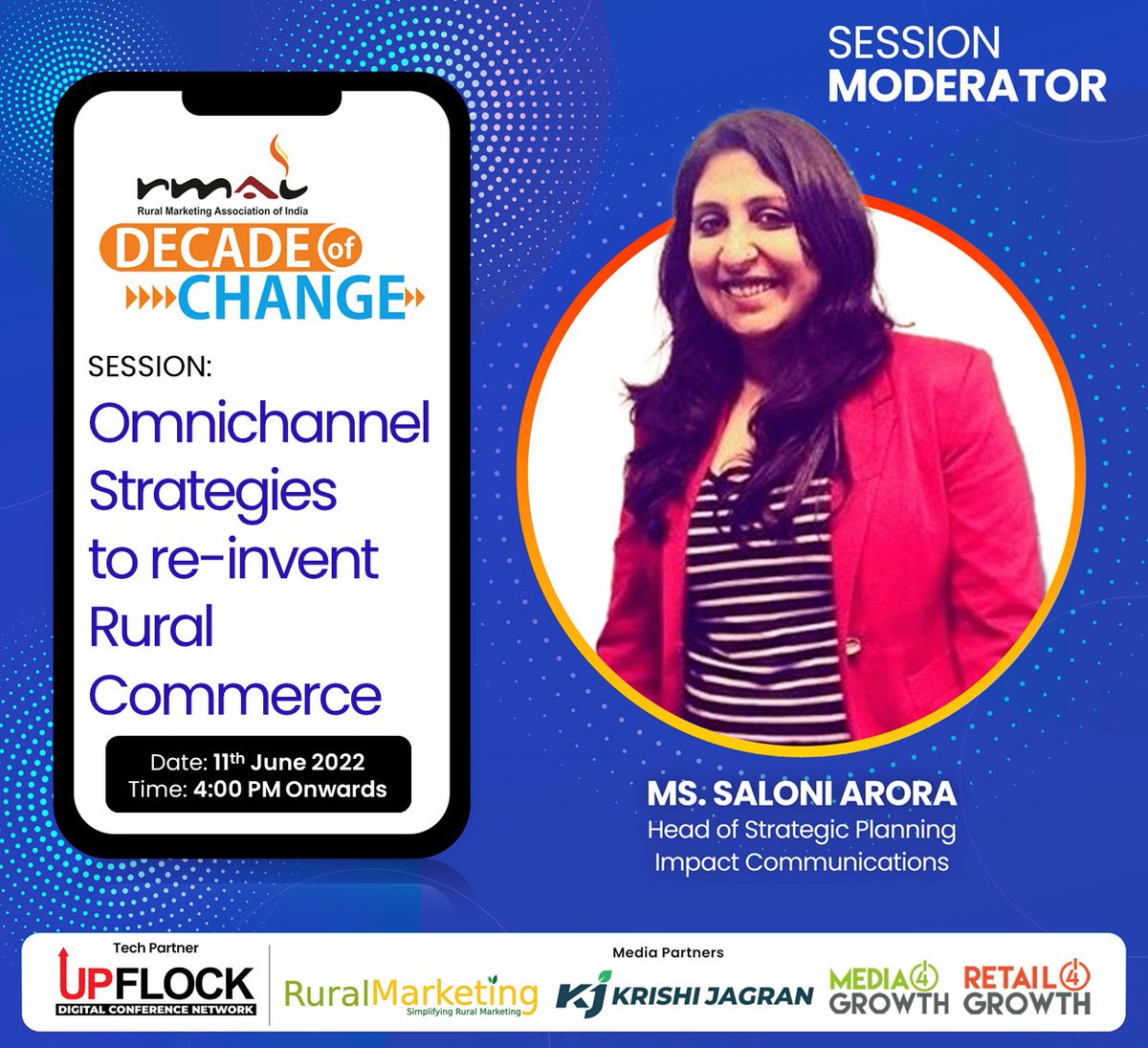 rmai_tweet's tweet photo. #DecadeofChange: Welcoming on board Ms. @saloni_ar, Head of Strategic Planning, @impactrural as moderator for session focused on omnichannel sales & marketing strategies.
#RegisterNow: https://t.co/AM2UXQGClx
#rmai #ruralconsumer #ruralmarketing #omnichannel #ruralcommerce https://t.co/OpEUQWOM5s