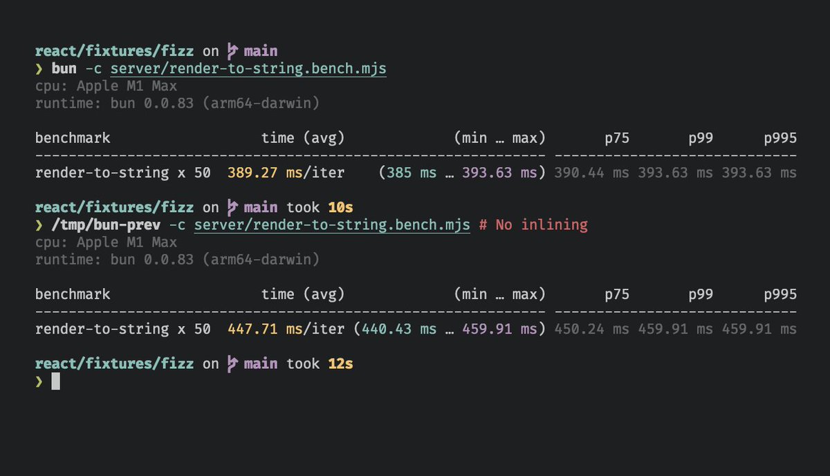 Jarred Sumner on Twitter: "15% faster ReactDOM.renderToString() in bun v0.0.84 due to an optimization in bun's react jsx transform (only enabled in production) https://t.co/LjZmPIFbsz" / Twitter Jarred Sumner on Twitter: "15% faster ReactDOM.renderToString() in bun v0.0.84 due to an optimization in bun's react jsx transform (only enabled in production) https://t.co/LjZmPIFbsz" / Twitter