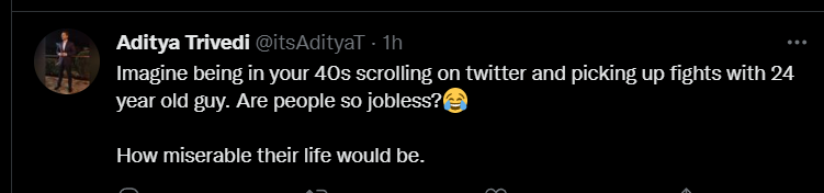 pawanaroraleo's tweet photo. Was that a fight ? this shows how im-mature are you.
And bringing age in any argument does not make your argument stronger.
I am proud that I am 40,and I am disgusted how 25 years olds are behaving. 
this is what your frequent small profits are doing to you, making you arrogant. https://t.co/wPuKLWaHjl