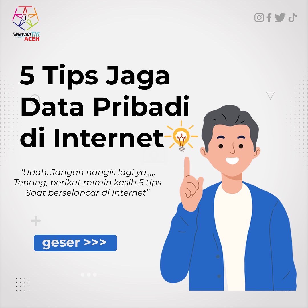 Halo sahabat tik, kali ini Mimin mau kasih 5 Tips agar berselancar di Internet aman.,,, geser yuk kita kepoin bareng instagram rtikaceh di  instagram.com/p/CefuC1NJR8r/… …#banggajadirelawantik #aceh #rtikaceh #bandaaceh #selebgramaceh #acehbesar #darussalam #instalove
