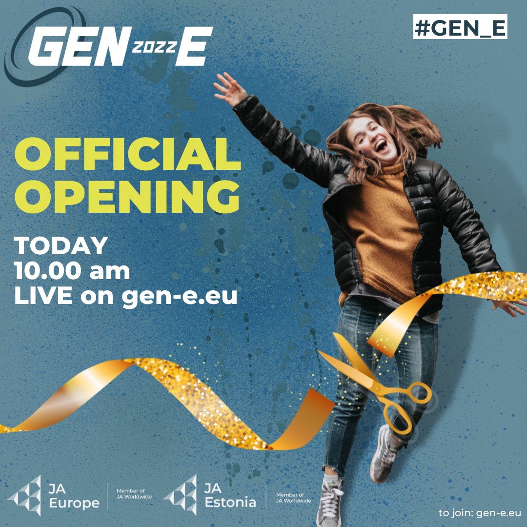 Today is the day!💫​ Be ready at 10.00 am to follow the Official Opening of #Gen_E: Europe’s Largest Entrepreneurship Event!🔥The Virtual Expo will be finally open all JA students will showcase their businesses! ➡️Follow the live on gen-e.eu @JAWorldwide