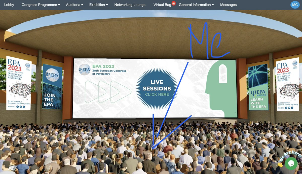 MicheleCherro's tweet photo. A new interactive way to attend conferences! Live and on demand sessions with virtual bots and real people 🤖 #myEPA  (P.S. i’m the one in blue) https://t.co/xk3XoTEcQv