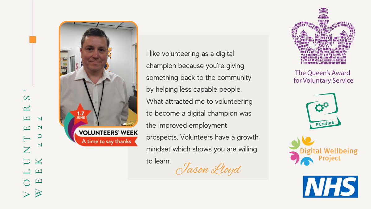 Improving employment prospects – why I volunteer
"Employers look positively upon volunteers, so ensure you mention it on your CV." Read his story in full
facebook.com/digitalwellbei… 
#VolunteersWeek #FixTheDigitalDivide #volunteer #Tameside #Glossop