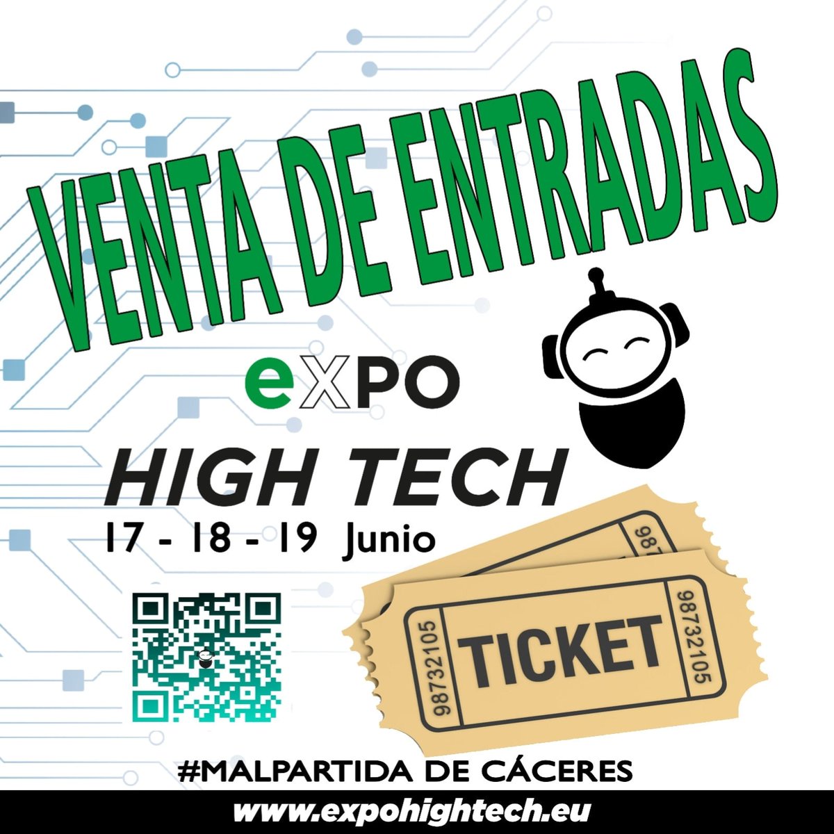 #EXPOHIGHTECHWCD #expo #Tecnologia #extremadura #malpartidadecaceres 

YA A LA VENTA ¡!

1 EXPO de Tecnologia e I+D+i
De Extremadura 

Compra tu entrada y disfruta de Piscina GRATIS ¡!¡!¡

4 Zonas de Exposición 
+20 conferencias 
+10 talleres
Dj

expohightech.eu